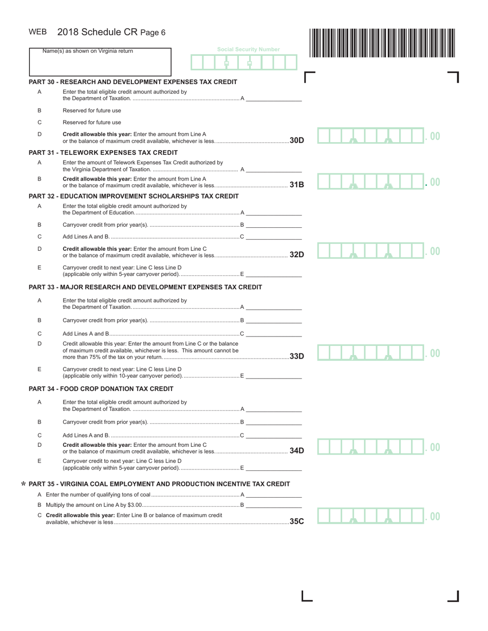 Form 760 (760PY; 763; 765) Schedule CR Credit Computation Schedule - Virginia, Page 6