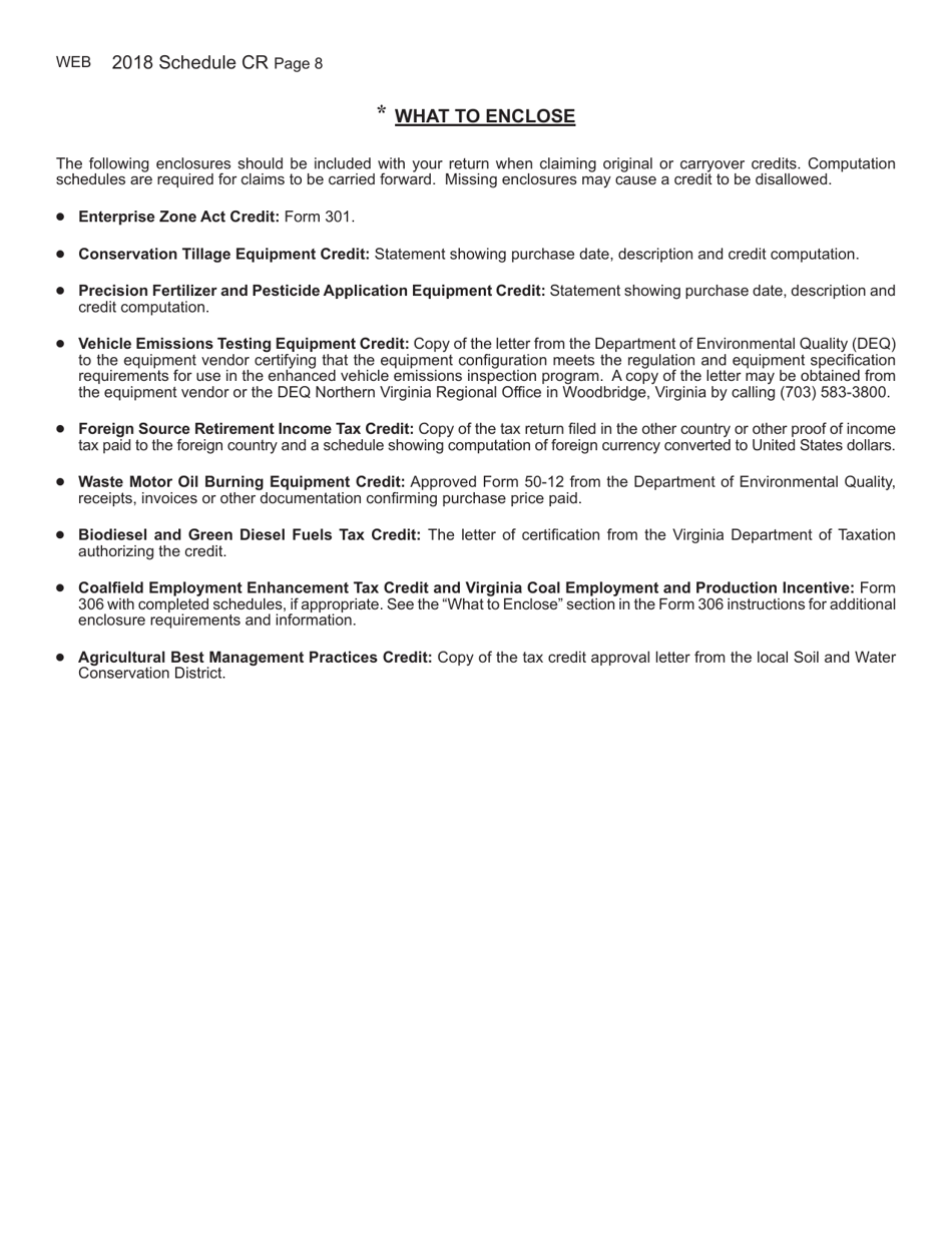 Form 760 (760PY; 763; 765) Schedule CR Credit Computation Schedule - Virginia, Page 8
