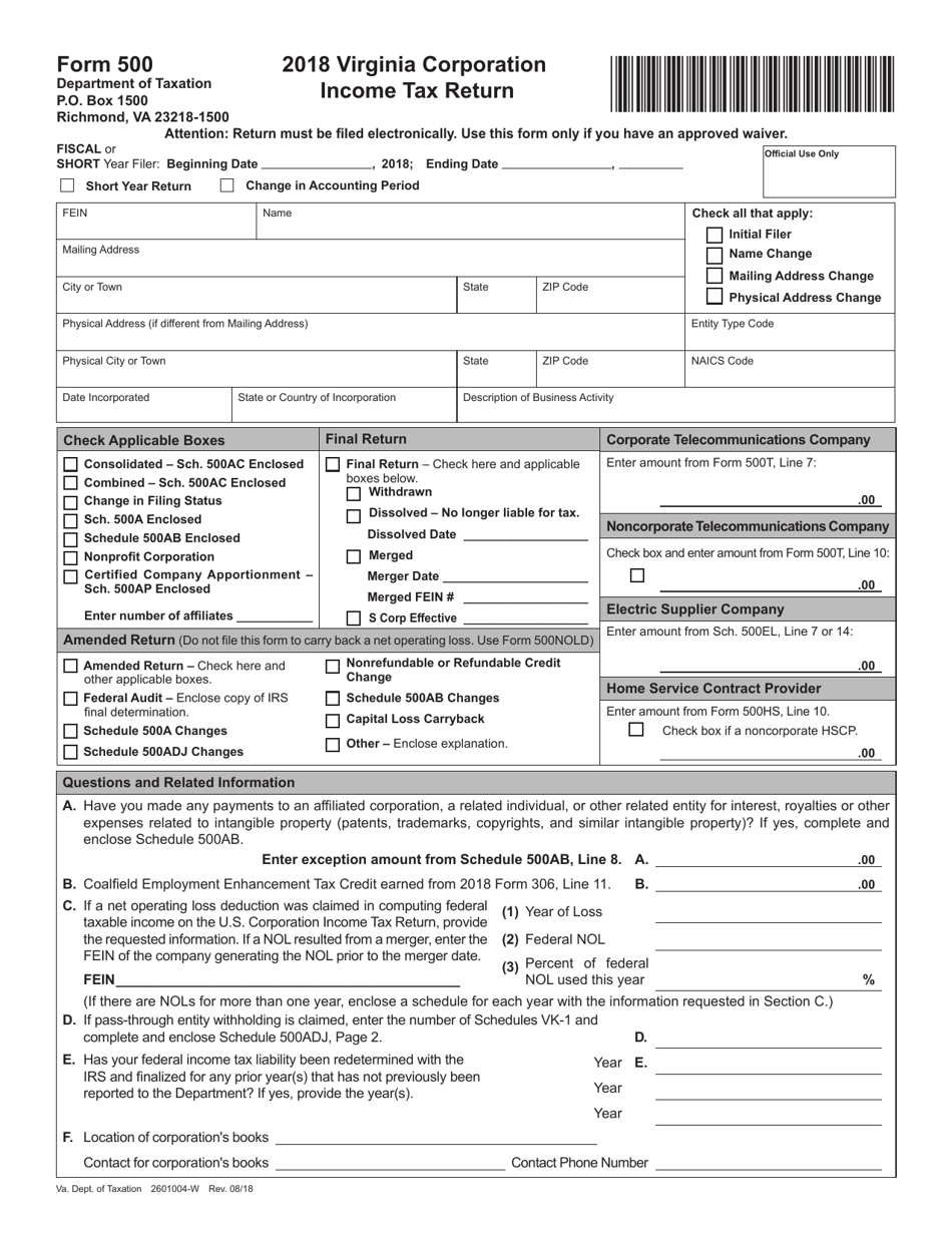 Form 500 2018 Fill Out, Sign Online and Download Fillable PDF