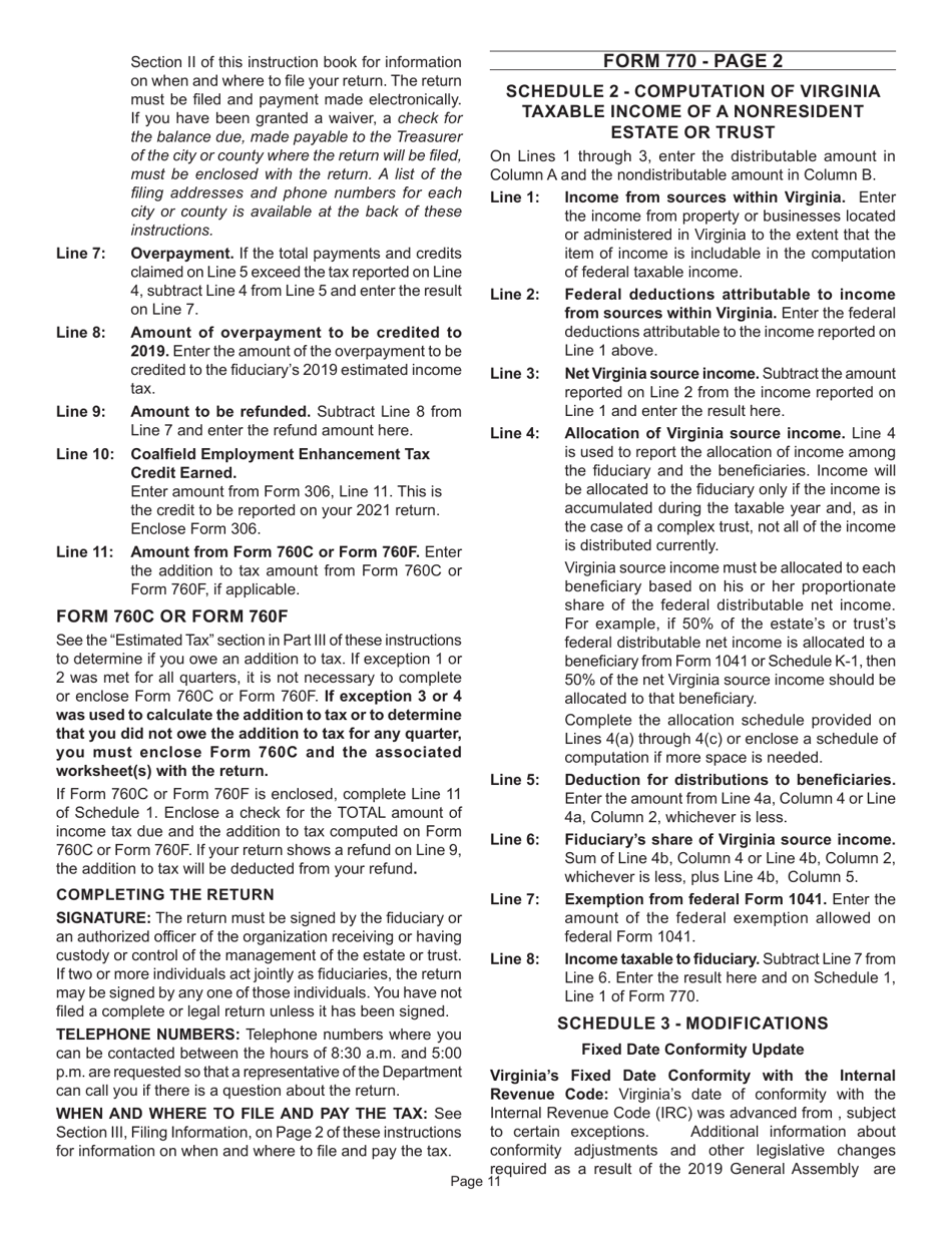 Instructions for Form 770 Virginia Fiduciary Income Tax Return - Virginia, Page 13