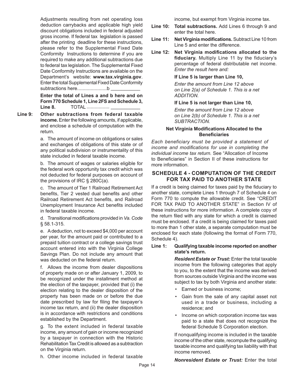 Instructions for Form 770 Virginia Fiduciary Income Tax Return - Virginia, Page 16