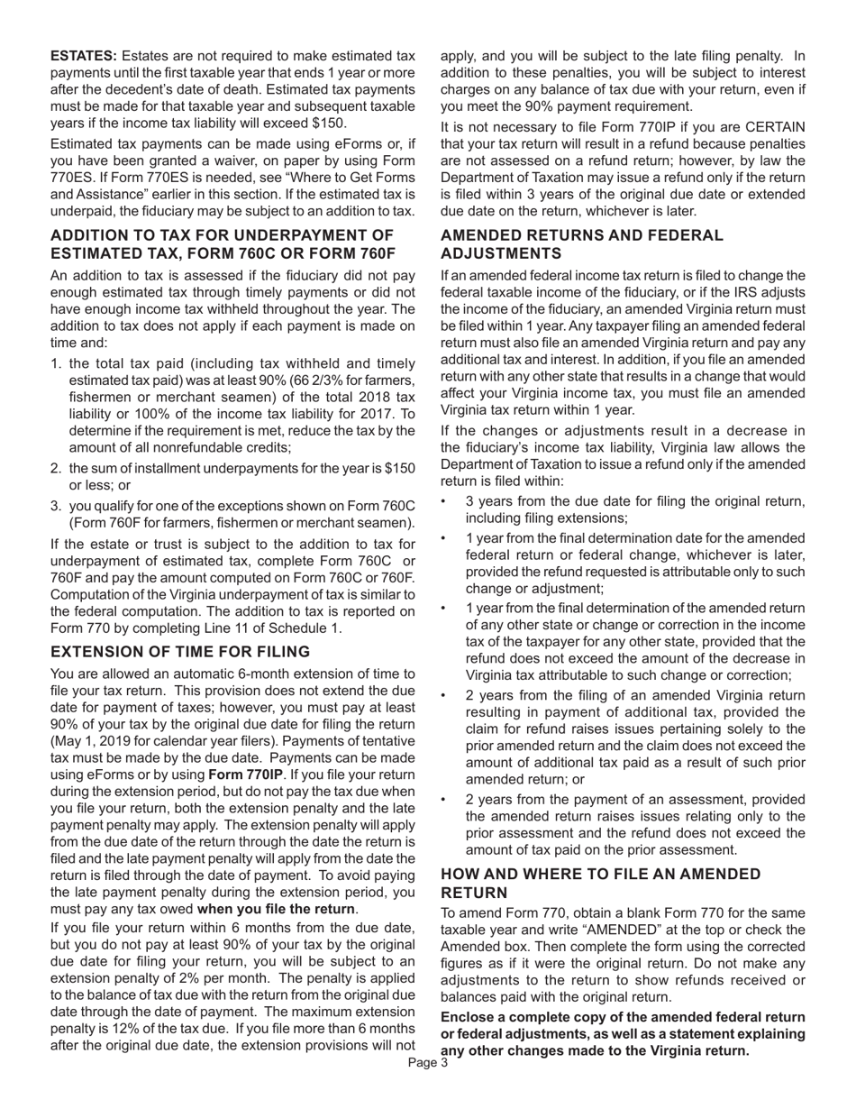 Instructions for Form 770 Virginia Fiduciary Income Tax Return - Virginia, Page 5