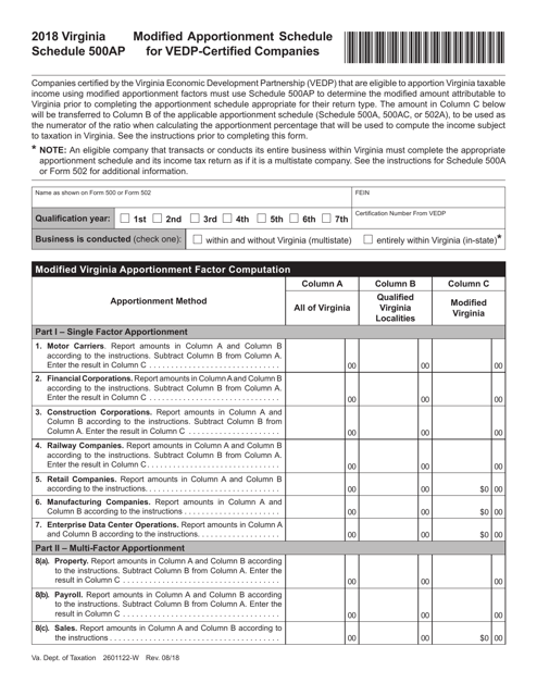 Schedule 500AP 2018 Printable Pdf