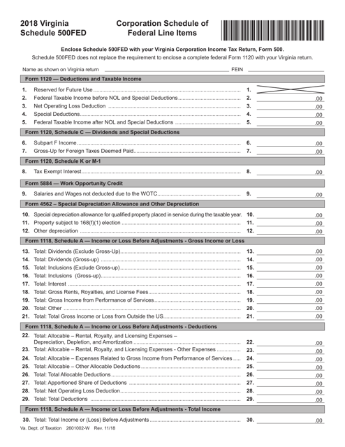 Schedule 500FED 2018 Printable Pdf