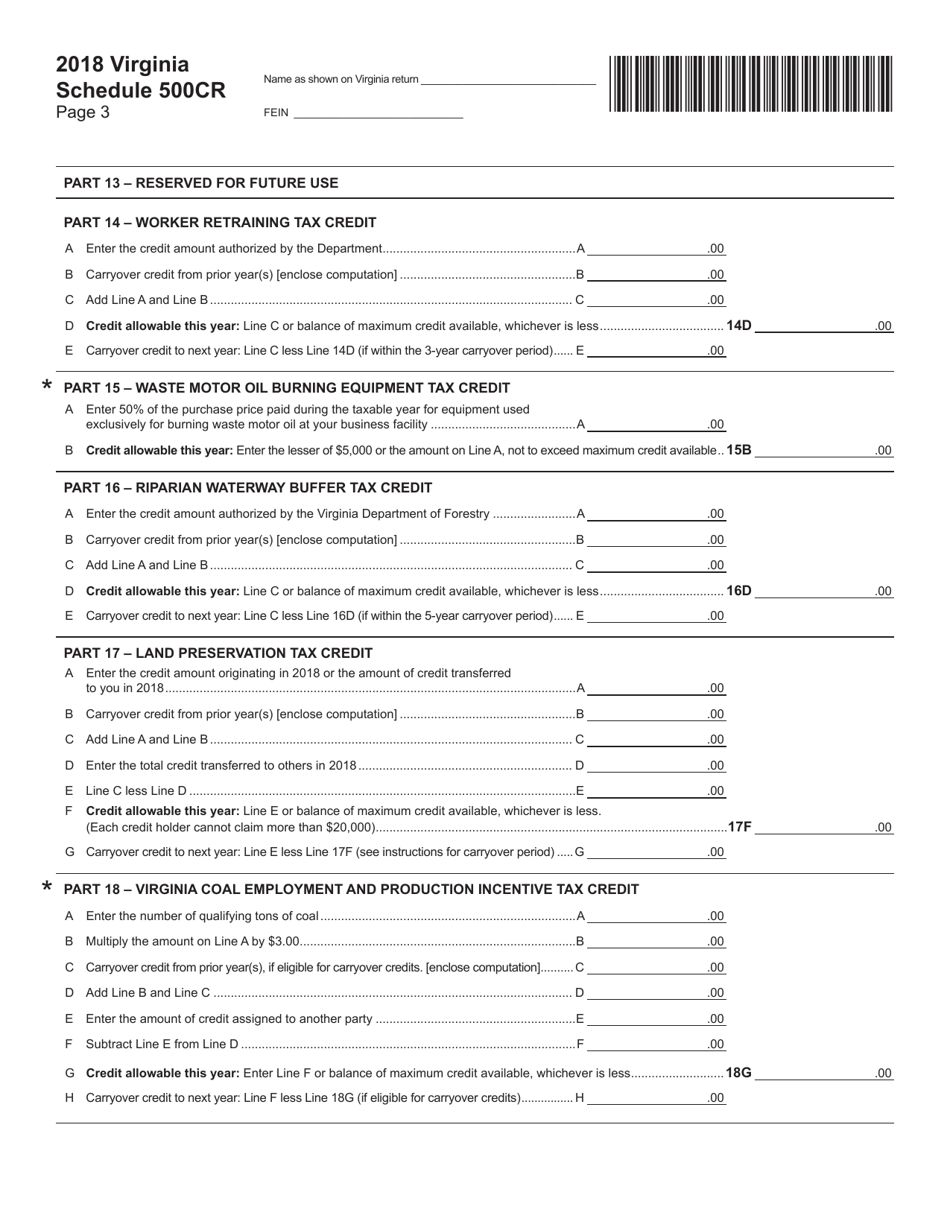 Schedule 500CR Credit Computation Schedule for Corporations - Virginia, Page 3