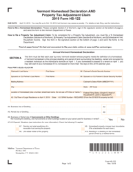 VT Form HS-122 Vermont Homestead Declaration and Property Tax Adjustment Claim - Vermont