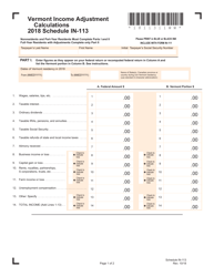 Schedule IN-113 Income Adjustment Calculations - Vermont