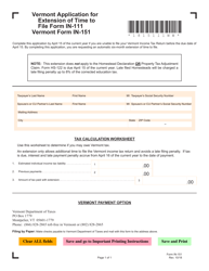 VT Form IN-151 &quot;Application for Extension of Time to File Form in-111&quot; - Vermont