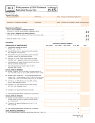Document preview: Worksheet in-152 - Underpayment of 2018 Estimated Individual Income Tax - Vermont, 2018