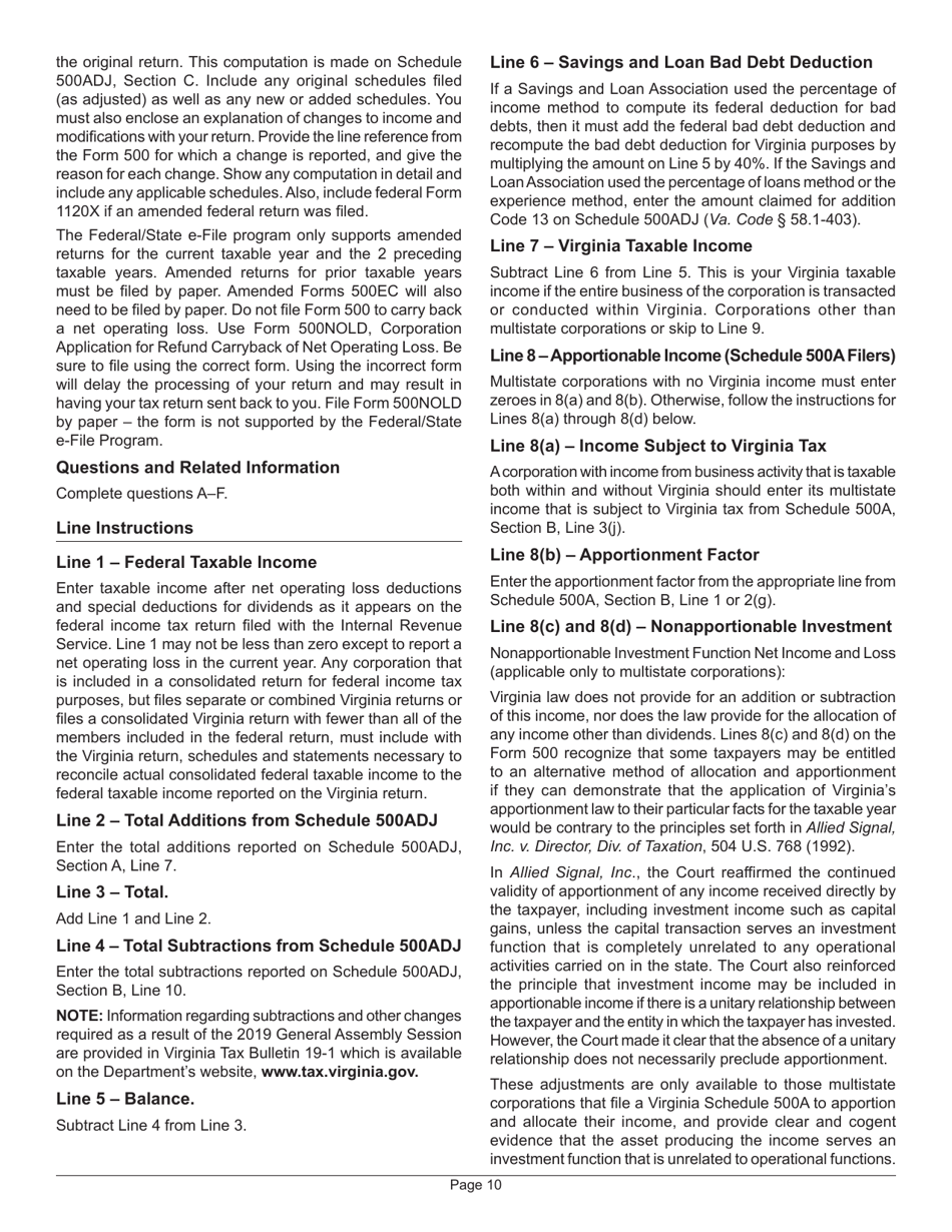 Instructions for Form 500 Virginia Corporation Income Tax Return - Virginia, Page 12