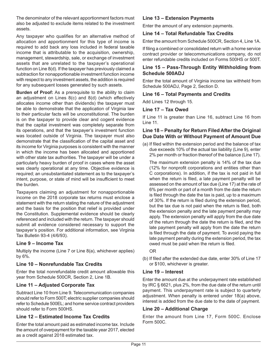 Instructions for Form 500 Virginia Corporation Income Tax Return - Virginia, Page 13