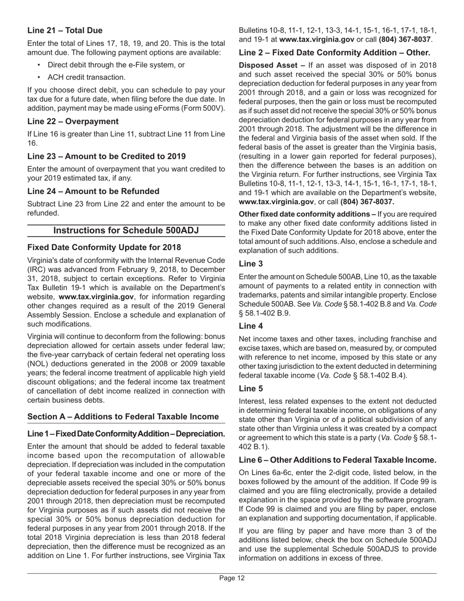 Instructions for Form 500 Virginia Corporation Income Tax Return - Virginia, Page 14