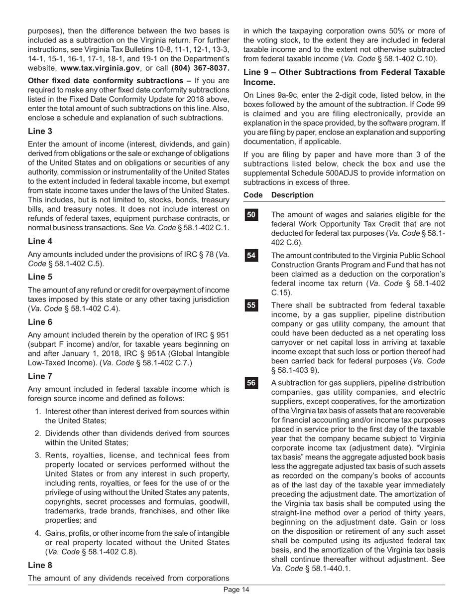 Instructions for Form 500 Virginia Corporation Income Tax Return - Virginia, Page 16