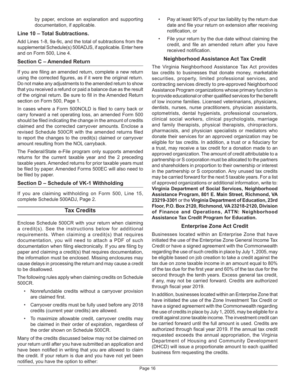 Instructions for Form 500 Virginia Corporation Income Tax Return - Virginia, Page 18