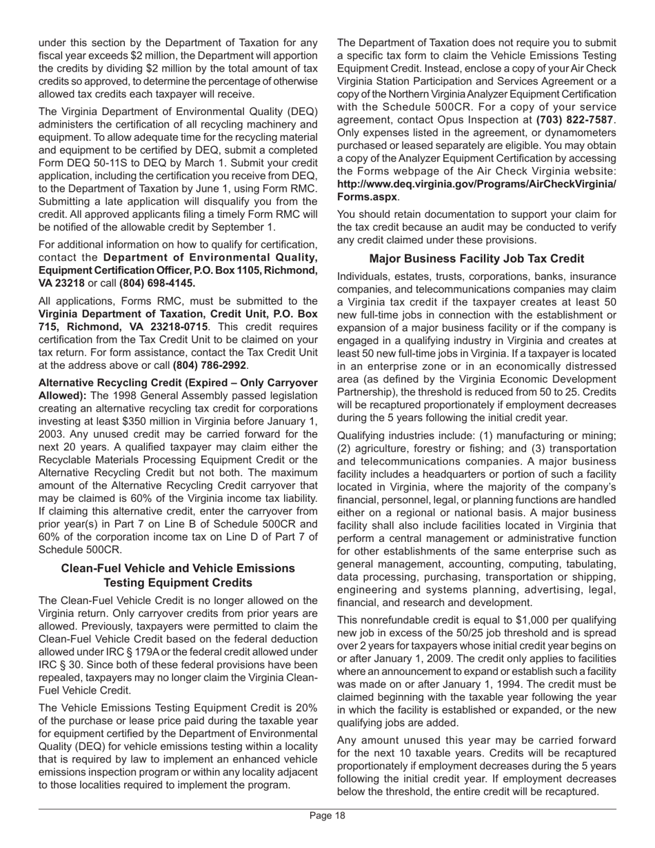 Instructions for Form 500 Virginia Corporation Income Tax Return - Virginia, Page 20