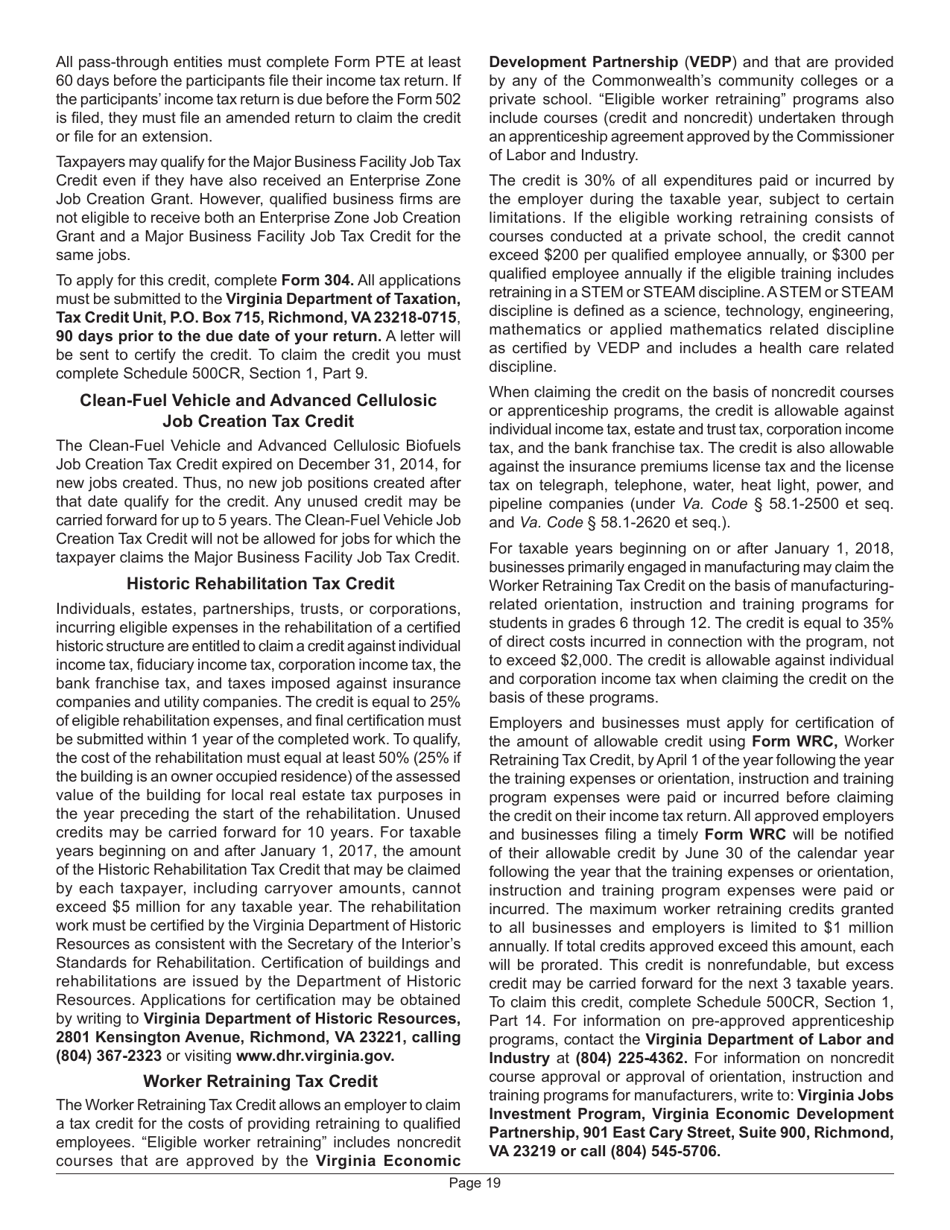 Instructions for Form 500 Virginia Corporation Income Tax Return - Virginia, Page 21