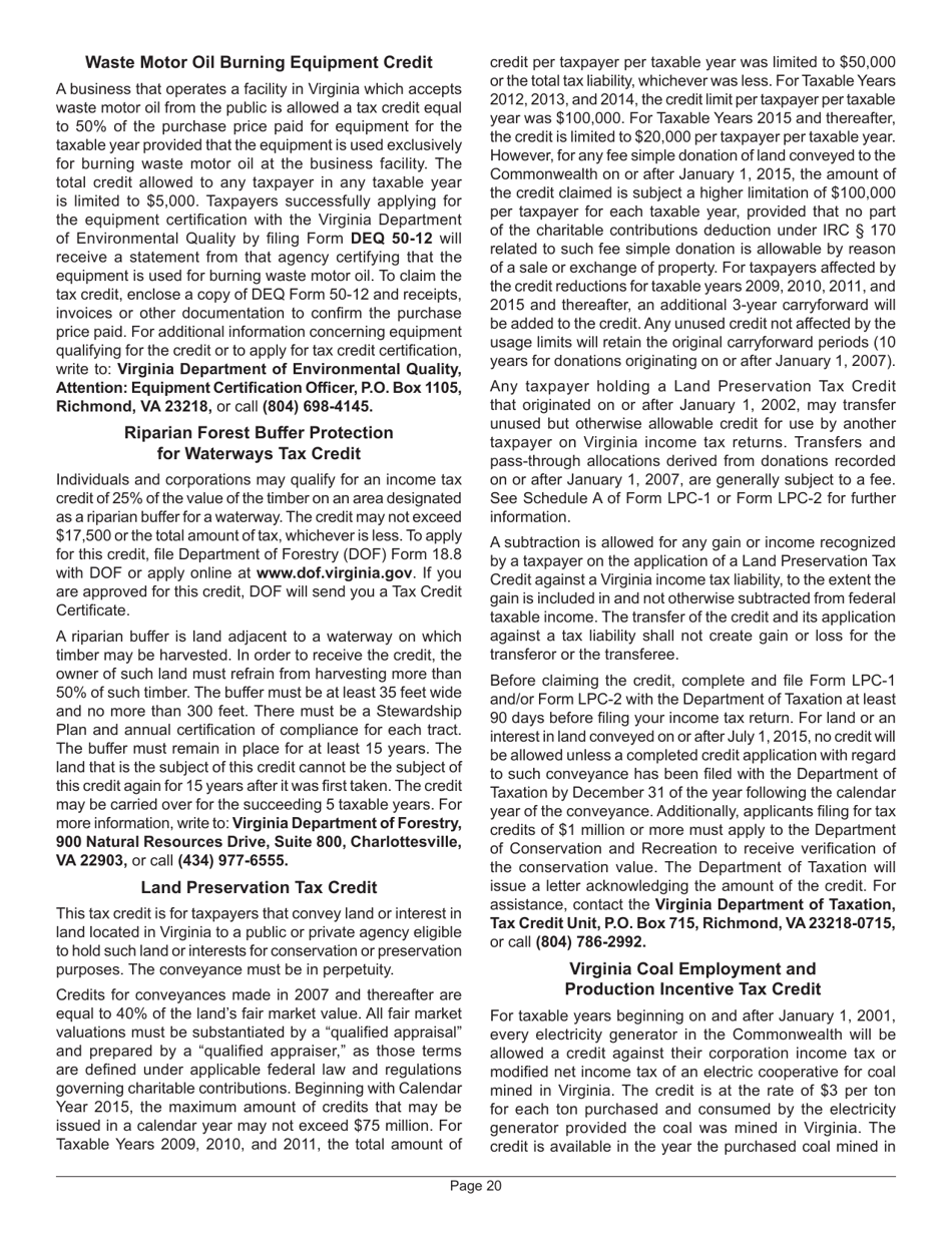 Instructions for Form 500 Virginia Corporation Income Tax Return - Virginia, Page 22