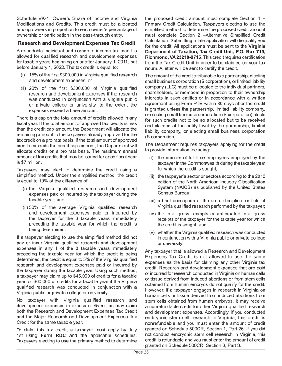 Instructions for Form 500 Virginia Corporation Income Tax Return - Virginia, Page 25