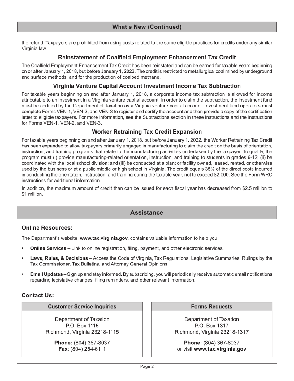 Instructions for Form 500 Virginia Corporation Income Tax Return - Virginia, Page 4