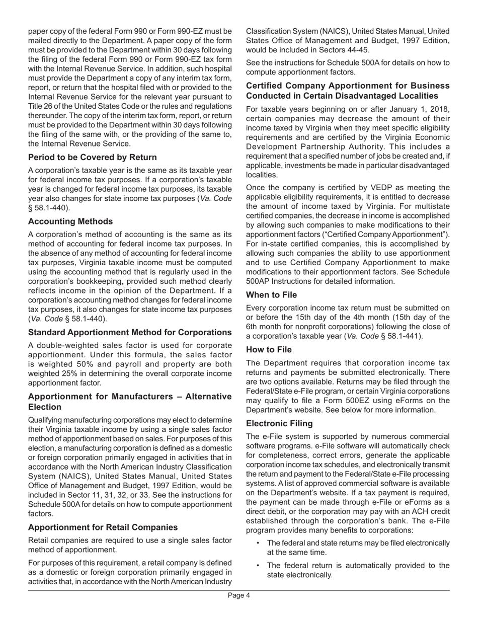 Instructions for Form 500 Virginia Corporation Income Tax Return - Virginia, Page 6