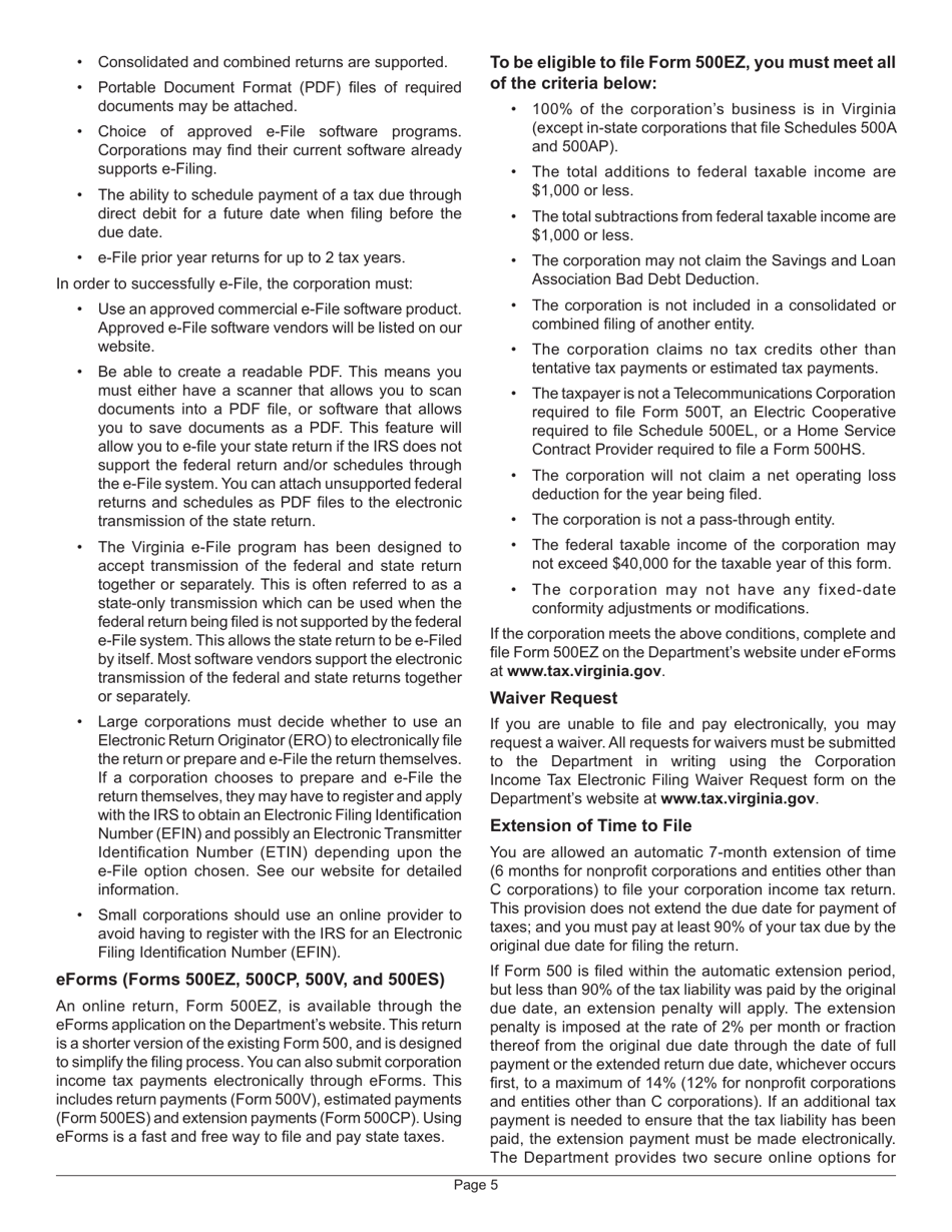 Instructions for Form 500 Virginia Corporation Income Tax Return - Virginia, Page 7