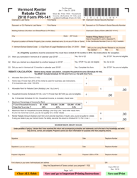 Form PR-141 Vermont Renter Rebate Claim - Vermont