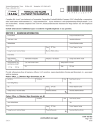 Document preview: Schedule TAX-692 Financial and Income Statement for Businesses - Vermont