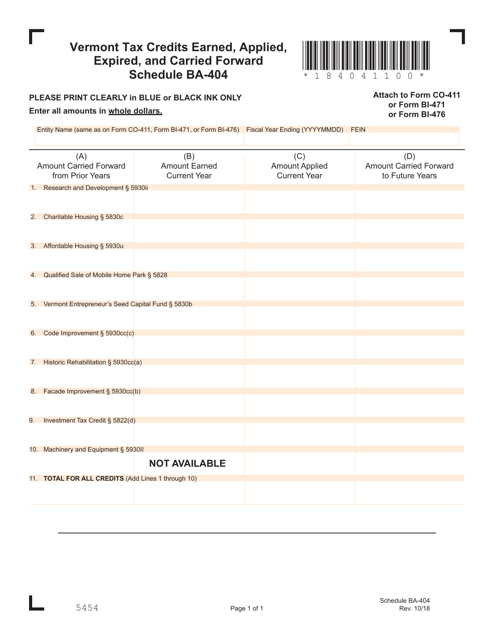 Schedule BA-404  Printable Pdf