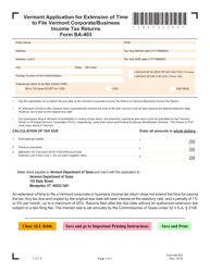 VT Form BA-403 &quot;Application for Extension of Time to File Vermont Corporate/Business Income Tax Returns&quot; - Vermont