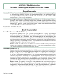 Instructions for Schedule BA-404 Tax Credits Earned, Applied, Expired, and Carried Forward - Vermont