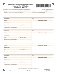 Document preview: Schedule BA-410 Corporate and Business Income Tax Affiliation - Vermont