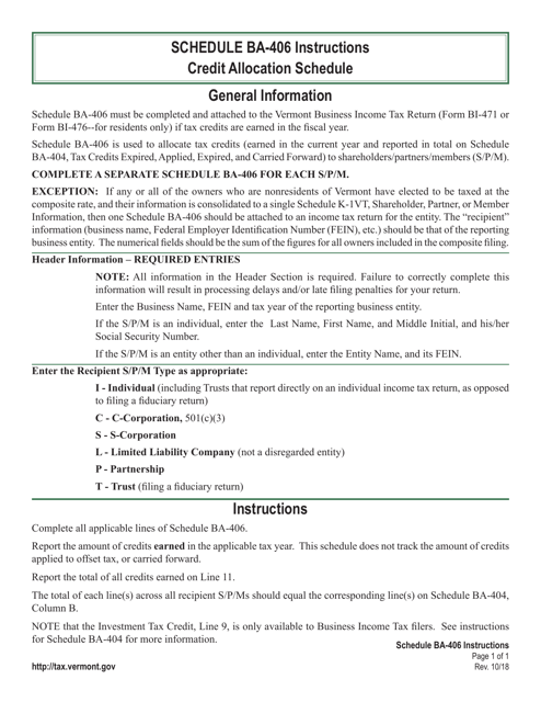 Schedule BA-406  Printable Pdf