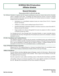 Document preview: Instructions for Schedule BA-410 Affiliation Schedule - Vermont