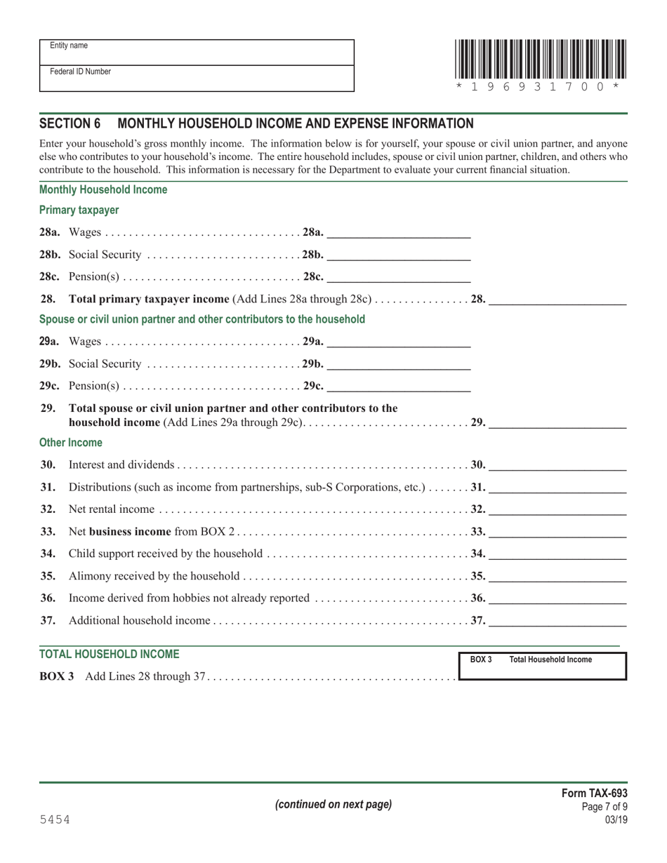 VT Form TAX-693 Financial and Income Statement for Wage Earners and Self-employed Individuals - Vermont, Page 7