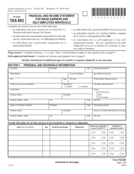 Document preview: VT Form TAX-693 Financial and Income Statement for Wage Earners and Self-employed Individuals - Vermont