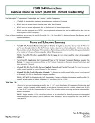 Instructions for VT Form BI-476 Business Income Tax Return (Short Form - Vermont Resident Only) - Vermont
