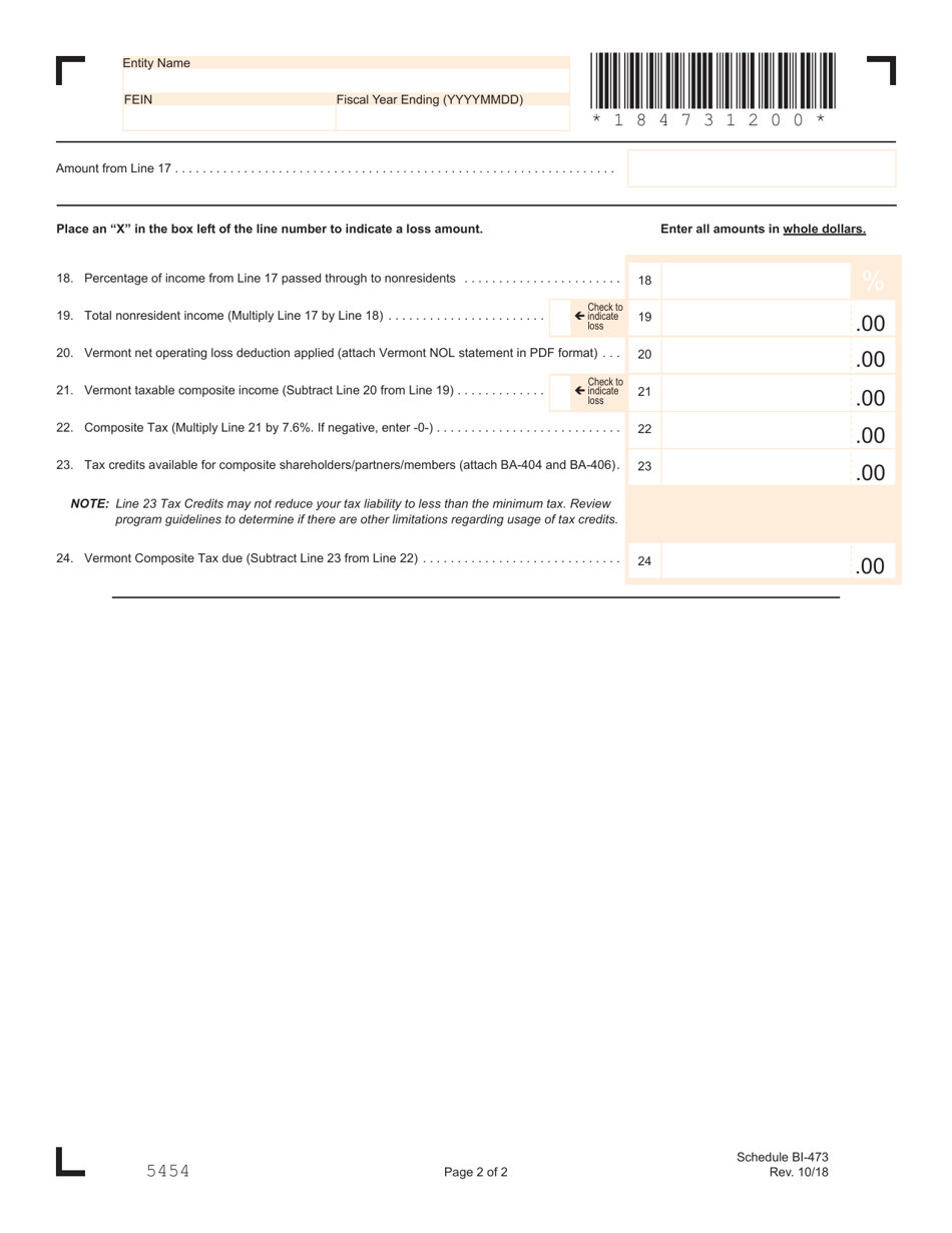 Schedule BI-473 Composite Schedule - Vermont, Page 2