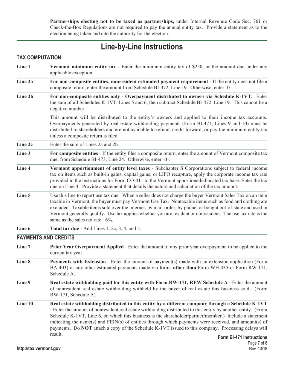 Instructions for VT Form BI-471 Business Income Tax Return - Vermont, Page 7
