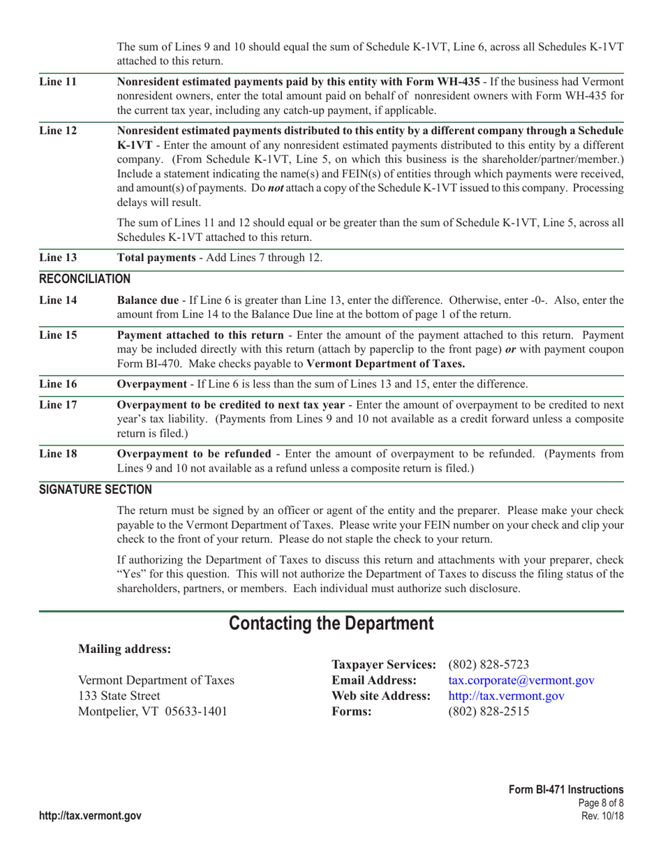 Instructions for VT Form BI-471 Business Income Tax Return - Vermont, Page 8