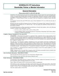 Document preview: Instructions for Schedule K-1VT Shareholder, Partner, or Member Information - Vermont