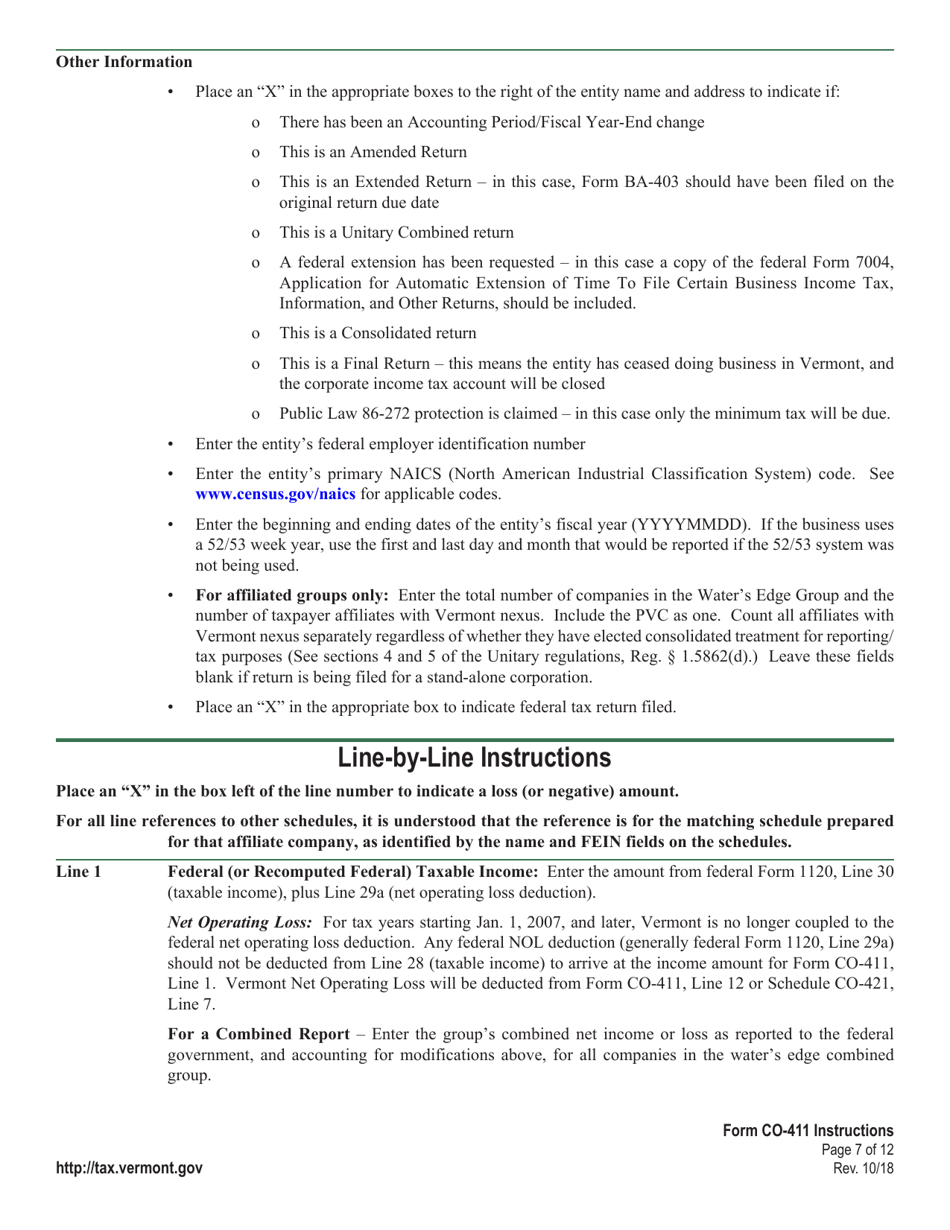 Instructions for VT Form CO-411 Corporate Income Tax Return - Vermont, Page 7