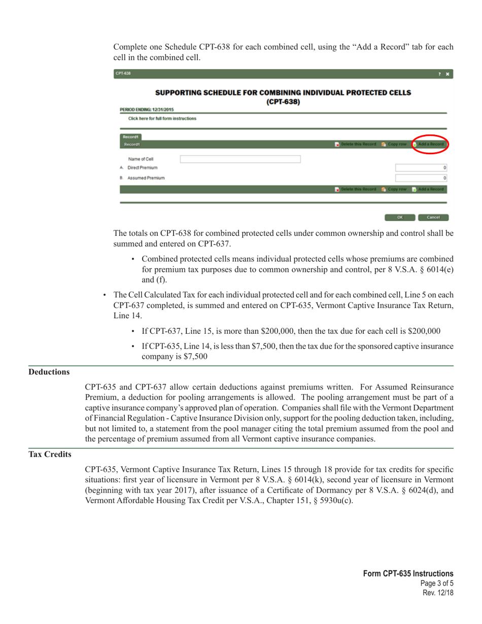 Instructions for VT Form CPT-635 Captive Insurance Tax Return - Vermont, Page 3