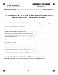Document preview: Schedule II Full Year Nonresident Tax Calculation - Rhode Island, 2018