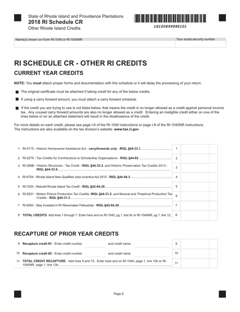 Schedule CR 2018 Printable Pdf