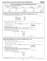 Document preview: Tax Rate Schedule and Worksheets - Rhode Island, 2018