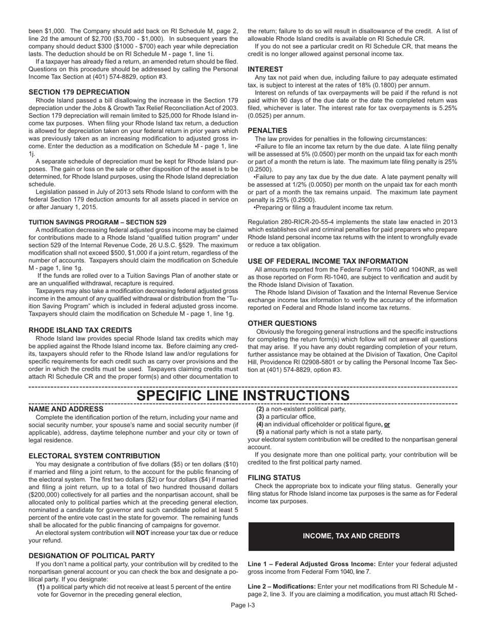 Instructions for Form RI-1040 Resident Individual Income Tax Return - Rhode Island, Page 3