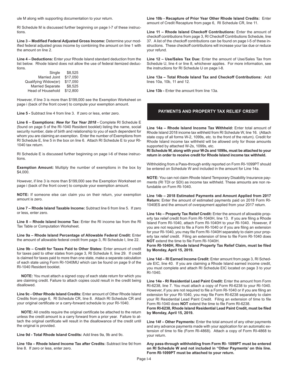 Instructions for Form RI-1040 Resident Individual Income Tax Return - Rhode Island, Page 4