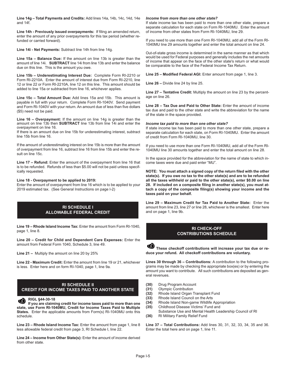Instructions for Form RI-1040 Resident Individual Income Tax Return - Rhode Island, Page 5