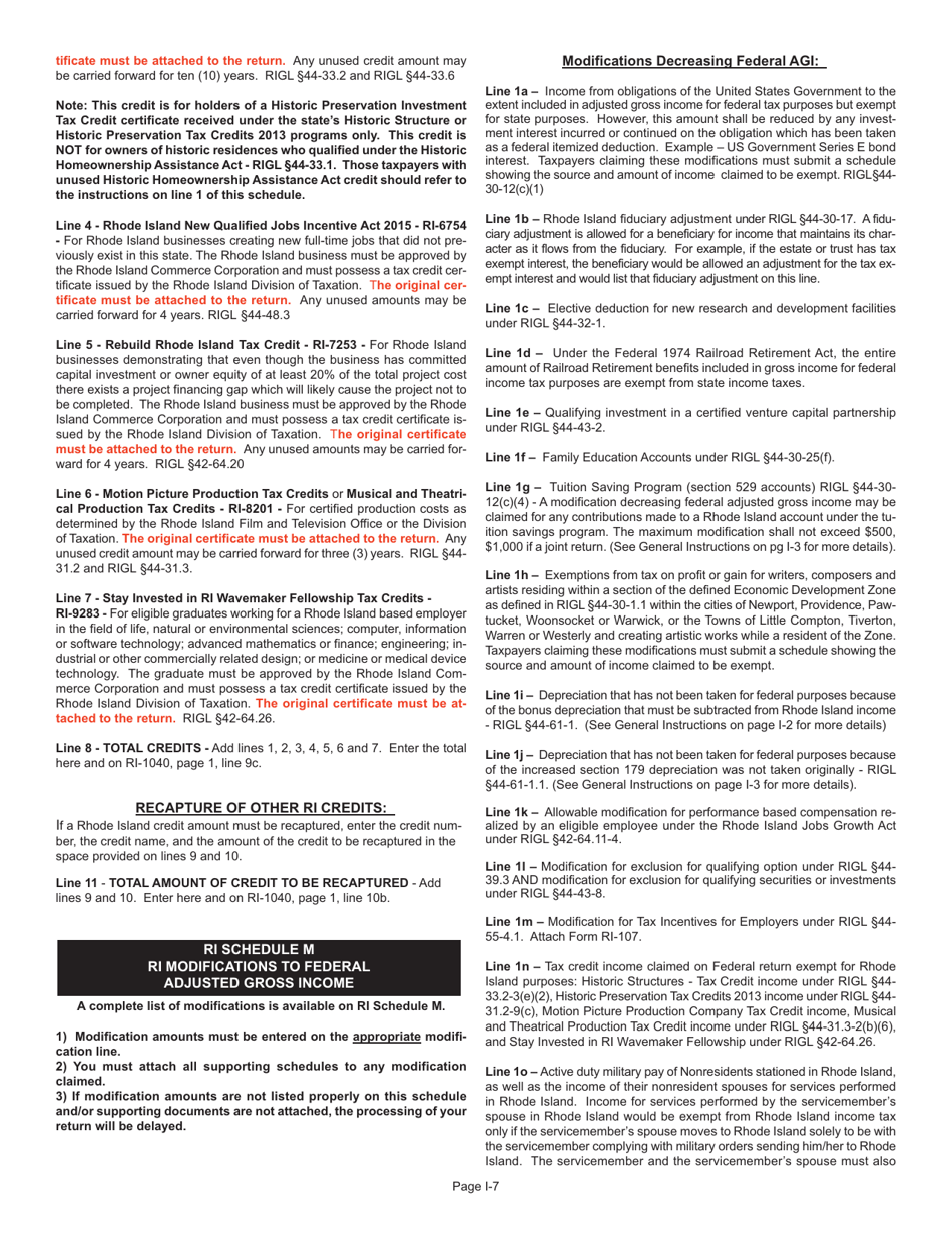 Instructions for Form RI-1040 Resident Individual Income Tax Return - Rhode Island, Page 7