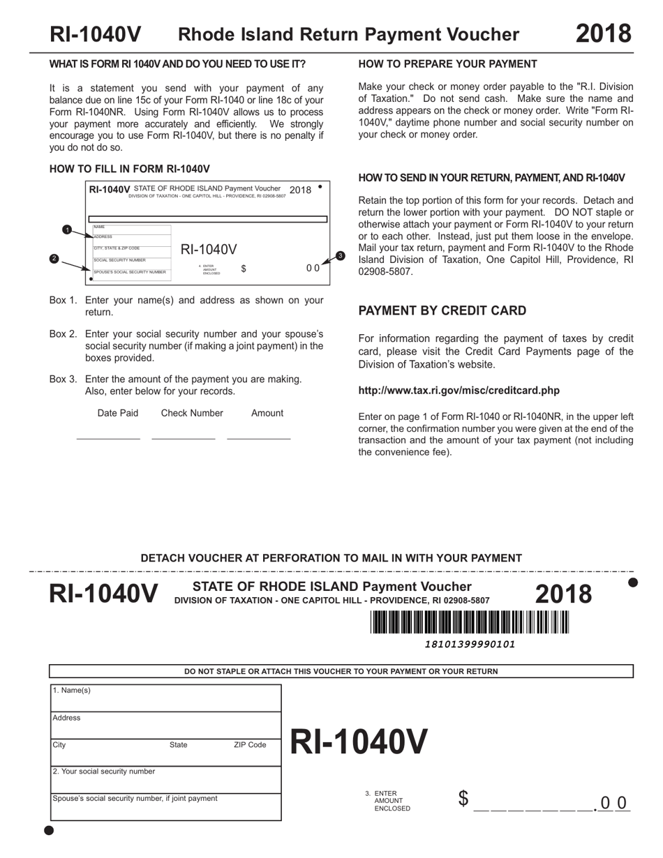 Form RI-1040V Return Payment Voucher - Rhode Island, Page 1